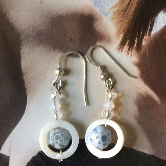 Beautiful vintage sterling silver 925 malifori mother of pear earrings, - Picture 3 of 4